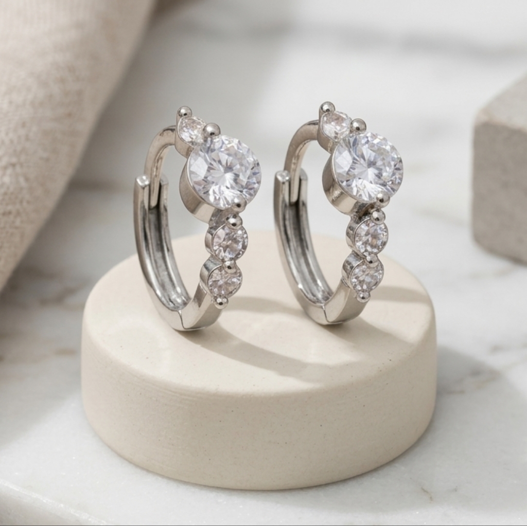 Dainty Sterling Silver Cz Huggie Hoop Earrings 0.45